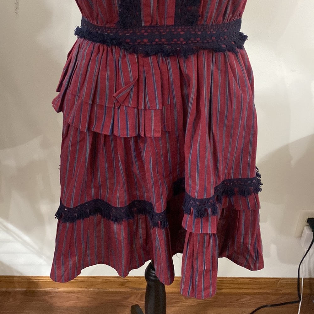 Sea New York boho peasant ruffled pom-Pom tassel tie  lace trim burgundy size 0 - Picture 6 of 12